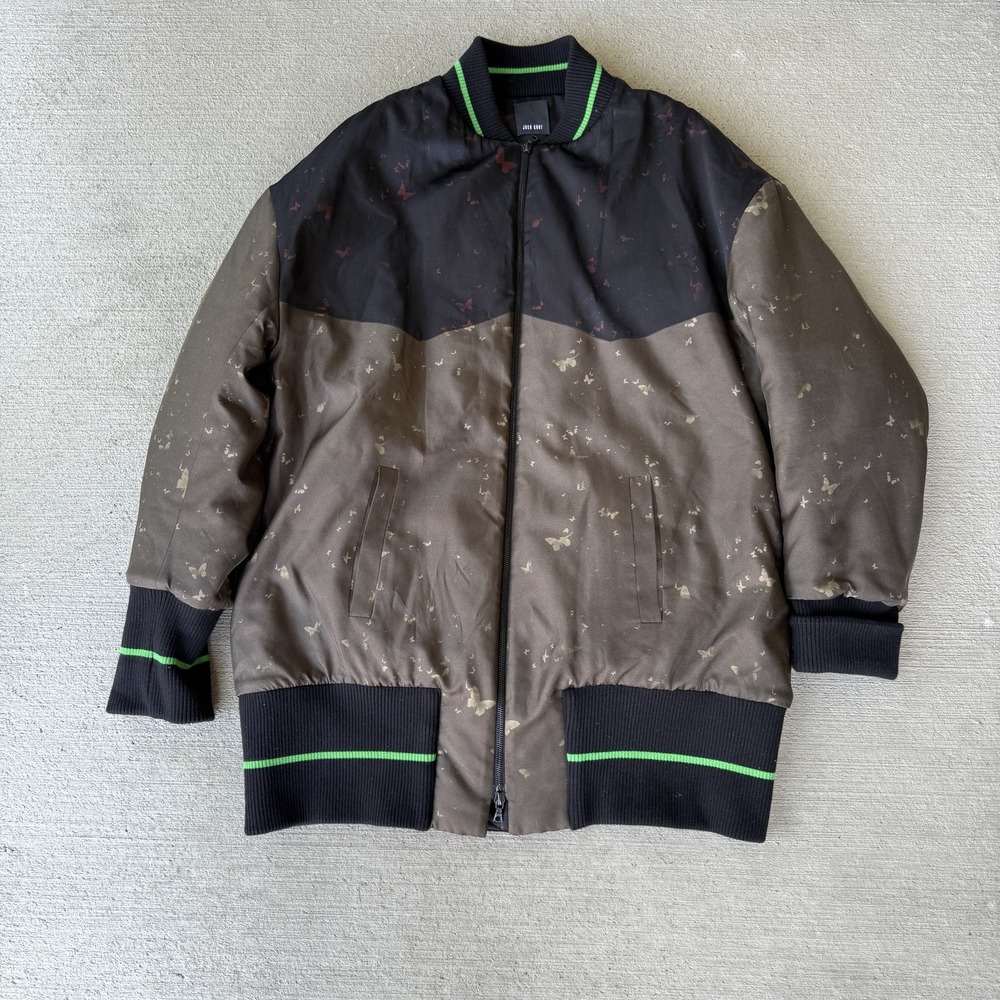 Josh Goot Men's Bomber Jacket‎ Medium Brown Black Butterfly Print Green Trim